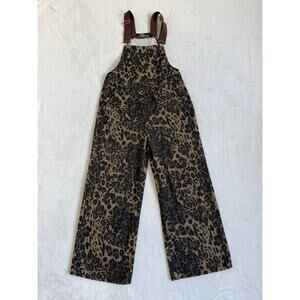 Cider Overalls for Women Denim Leopard Pocket Buckle Up Wide Leg Size M NWT